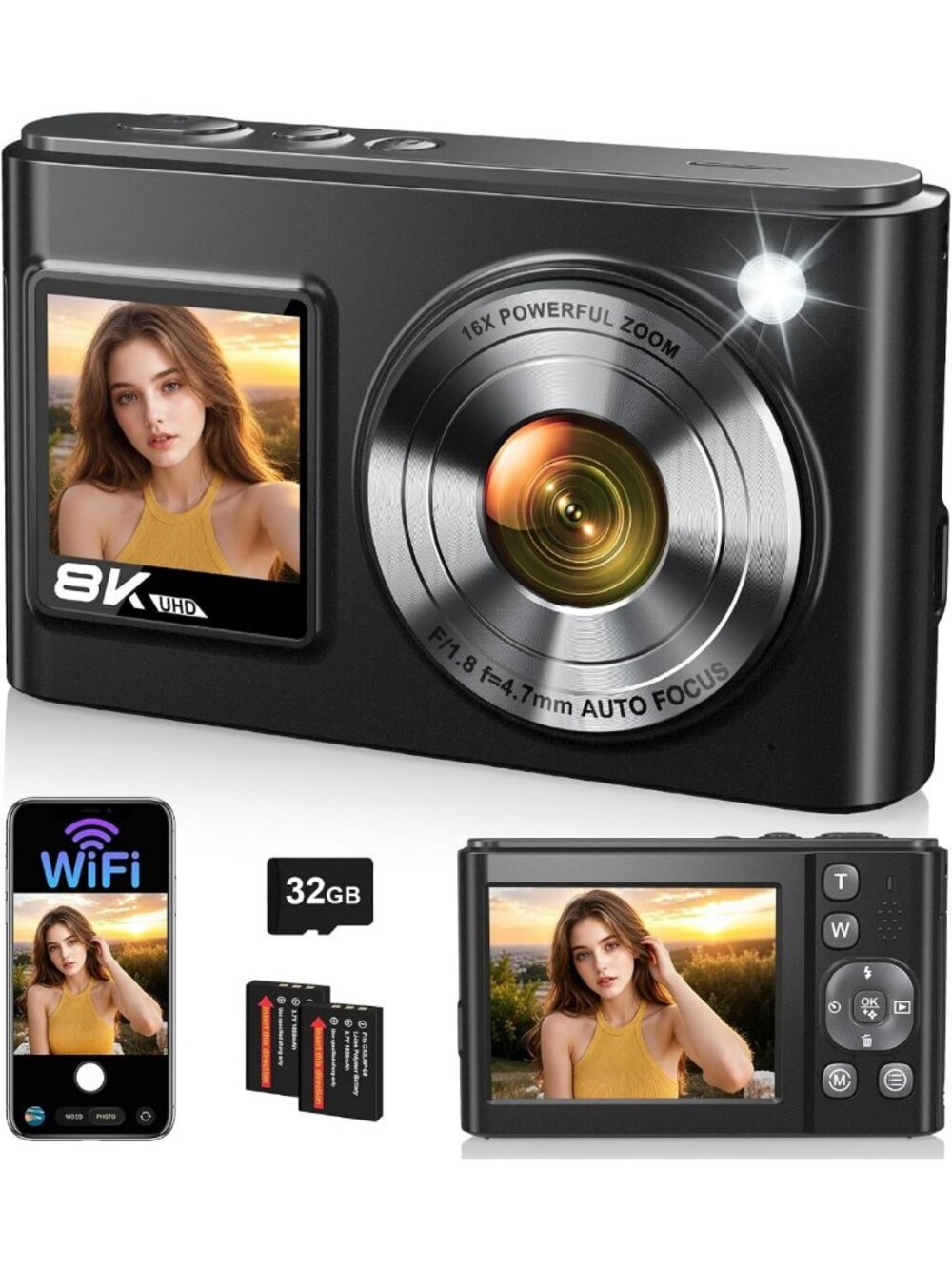 8K Digital Camera with 96MP, WiFi, Dual Screen - Perfect for Photography Lovers